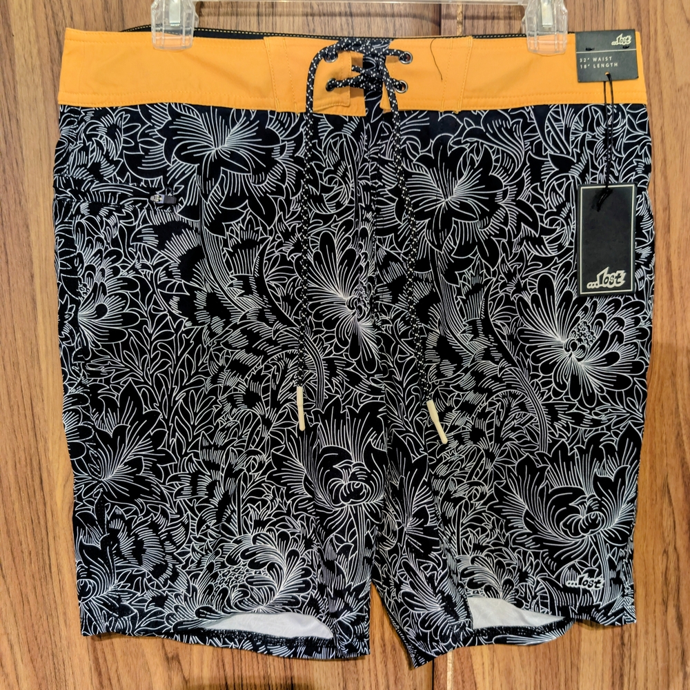 Lost Black and Orange Floral Board Shorts